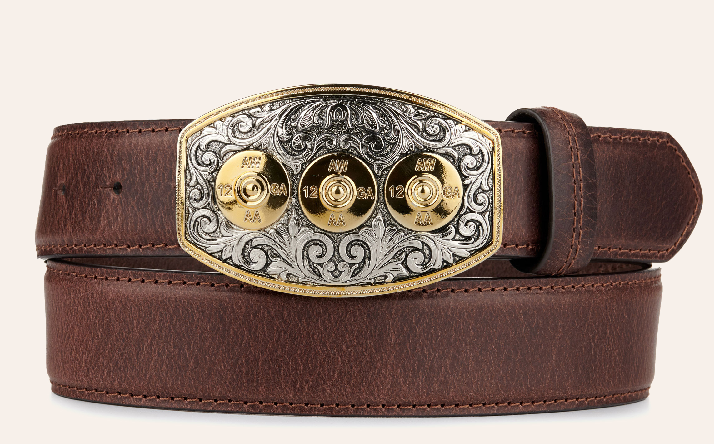 AndWest Men's Brown Leather with Shotgun Shell Buckle Western Belt Cavender's