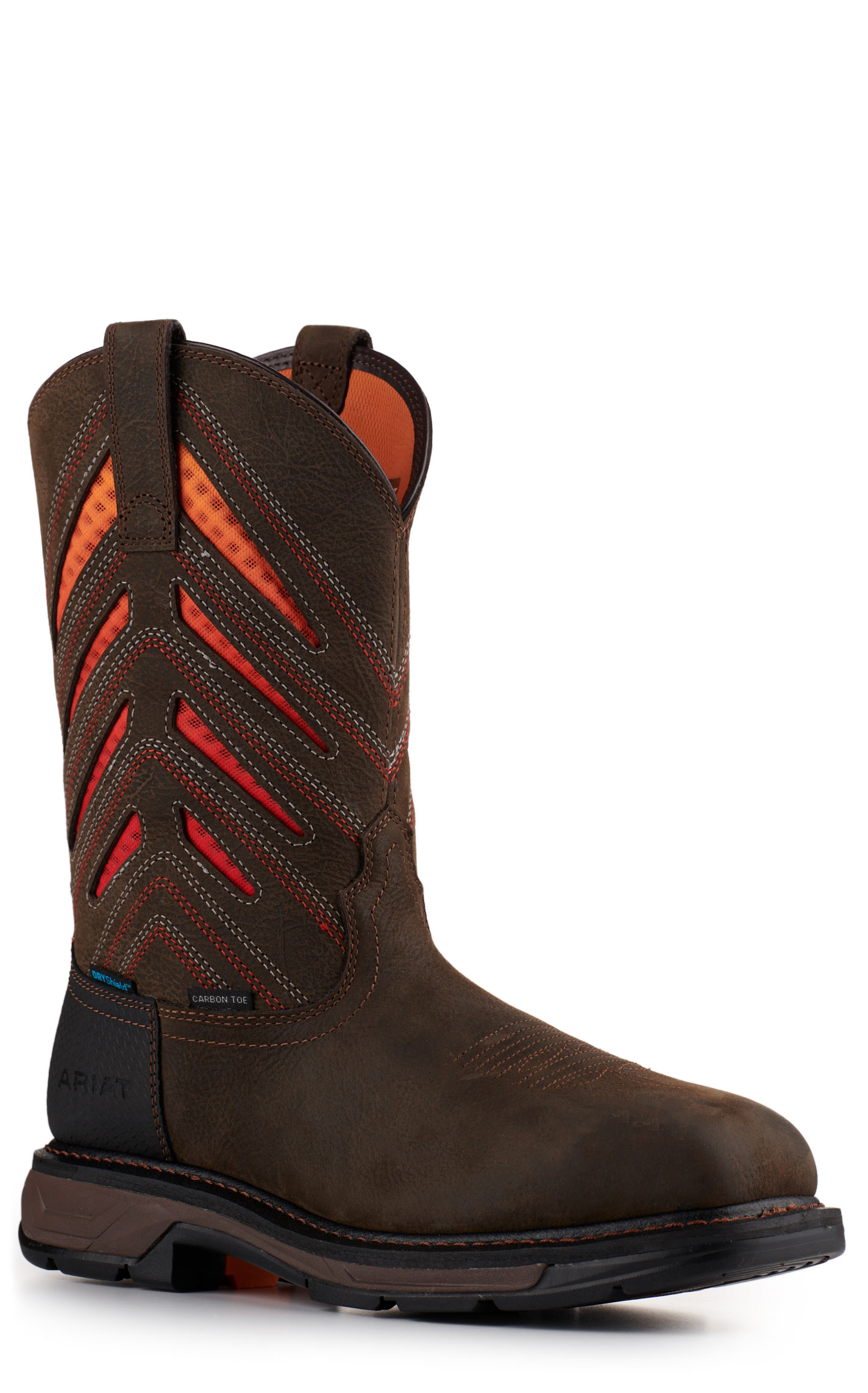 Ariat Men's WorkHog XT Dark Brown with Orange VentTEK Wide Square ...