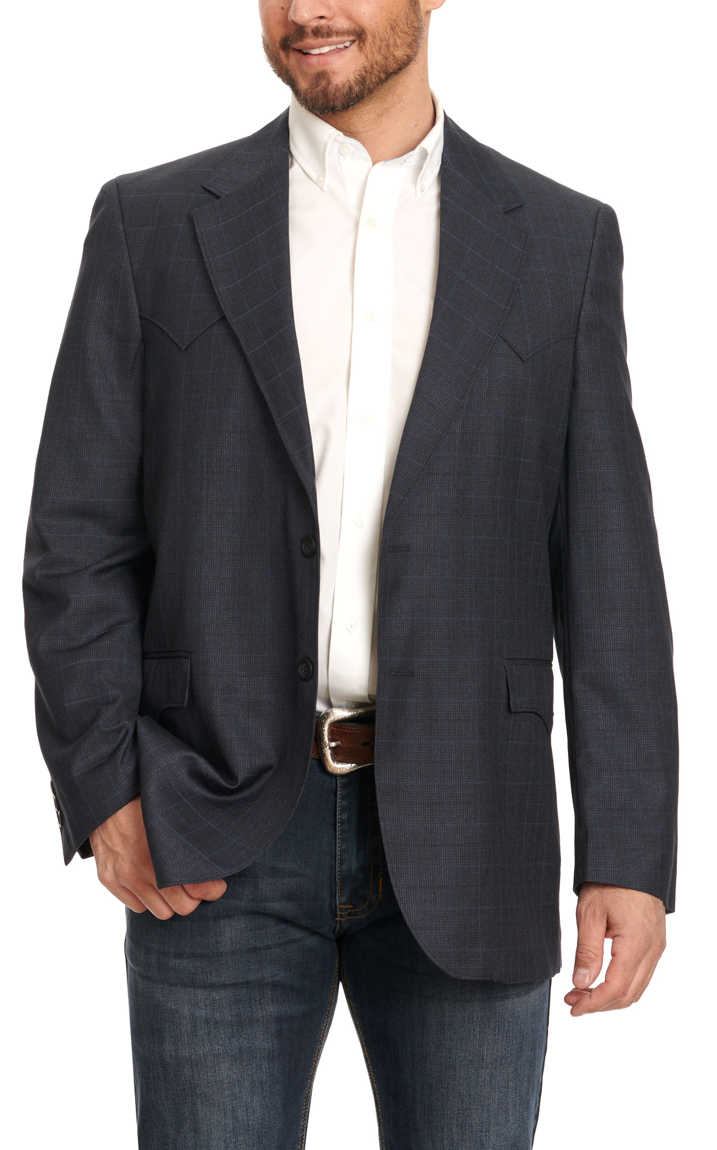 Circle S Men's Black with Ink Blue Window Pane Plaid Sport Coat