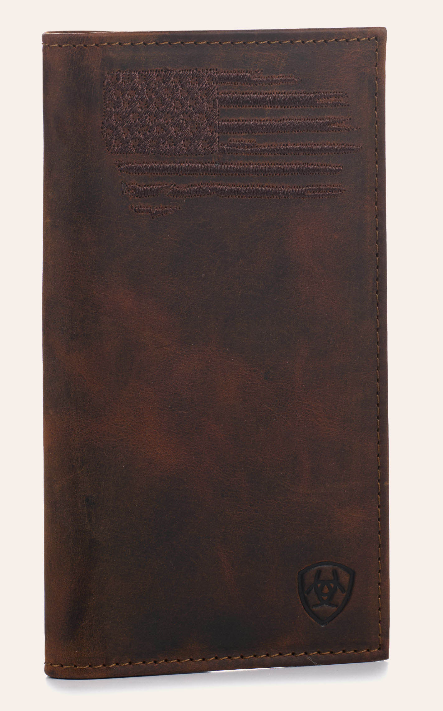 Ariat Men's Chocolate Flag & Shield Logo Rodeo Wallet