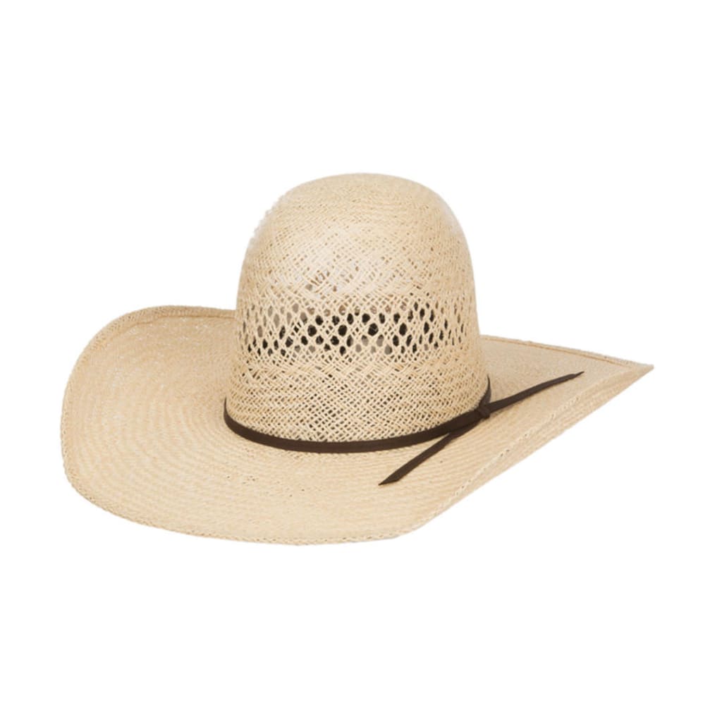 Jute Straw Cowboy Hat with Brown Leather Band.