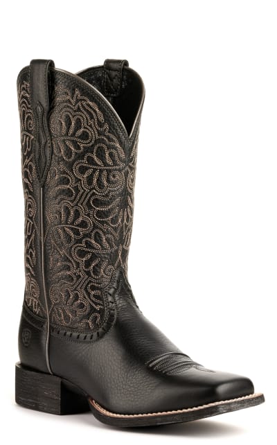 Ariat Women's Round Up Remuda Black Deertan Wide Square Toe Western Boots