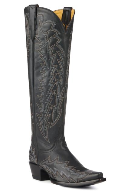 JRC & Sons Women's Nancy Leather Snip Toe Tall Cowboy Boot in Black