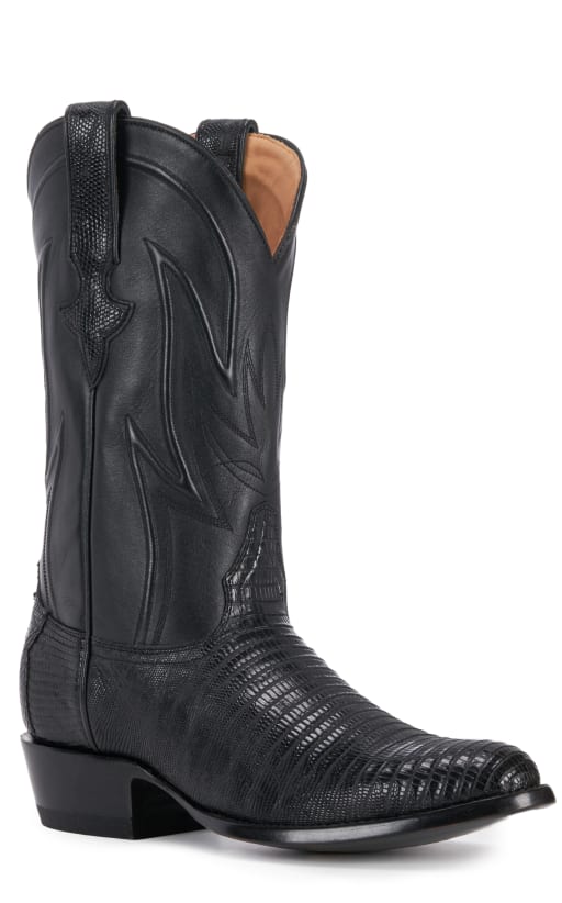 JRC & Sons Men's James Teju Lizard Round Toe Exotic Western Boot in Black