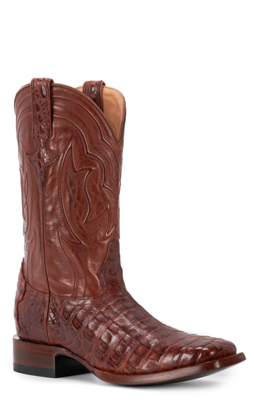 JRC & Sons Men's Drew Caiman Belly Wide Square Toe Exotic Western Boot in Brandy