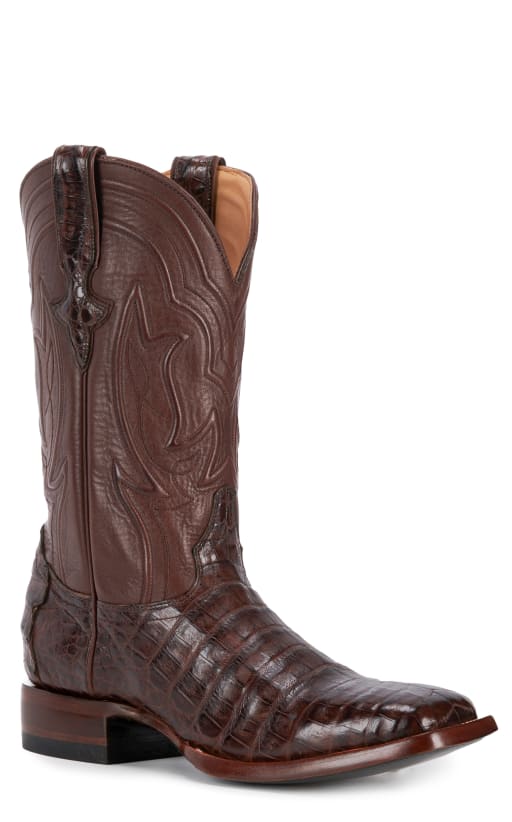 JRC & Sons Men's Drew Caiman Belly Wide Square Toe Exotic Western Boot in Cigar
