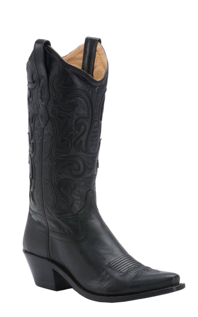 Old West Women's Classic Black Vineyard Snip Toe Cowboy Boot