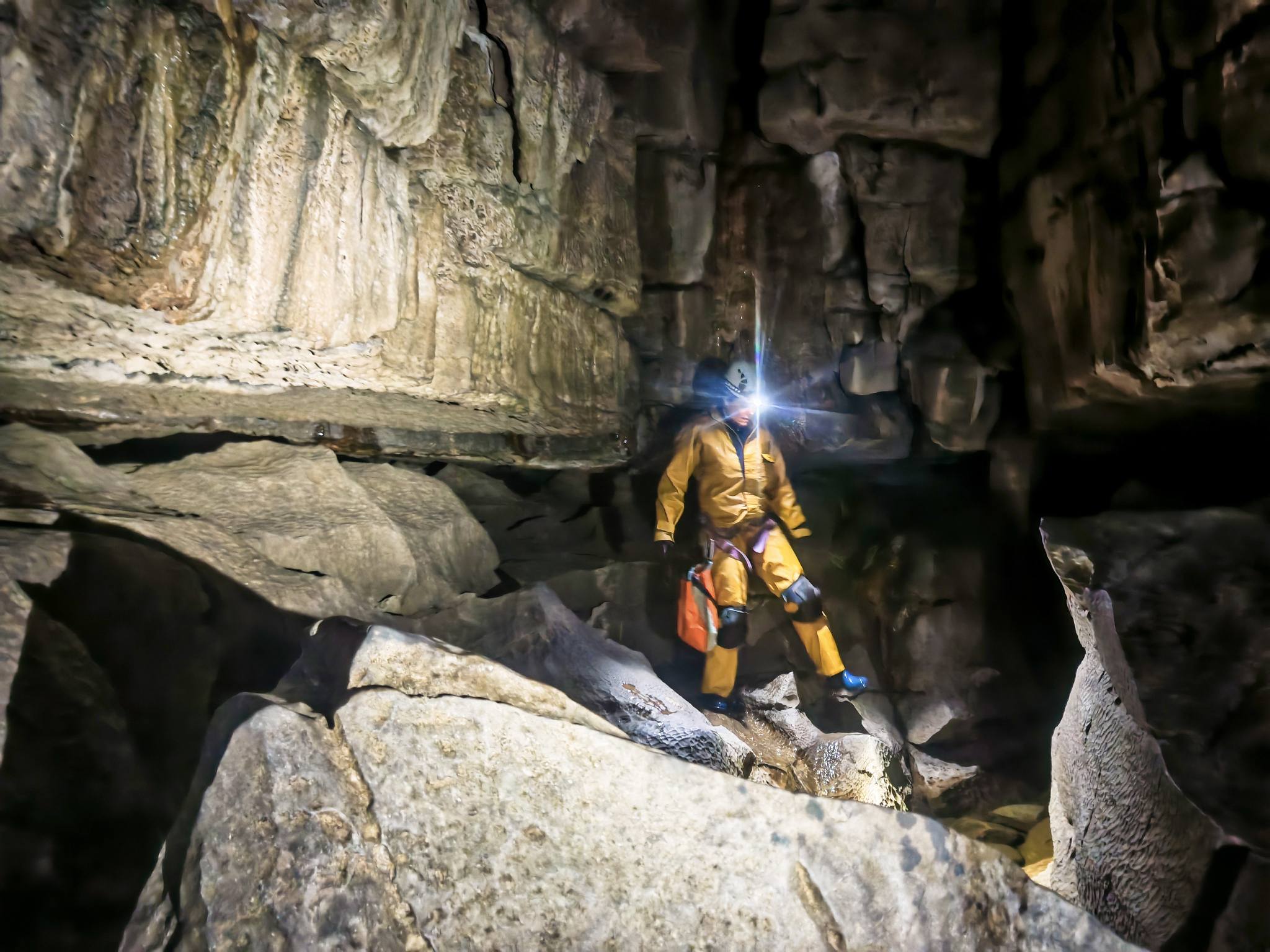 Cave formations and flowstone in a Peak District limestone cave