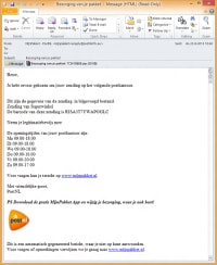 Een voorbeeld van het phishing mailtje.