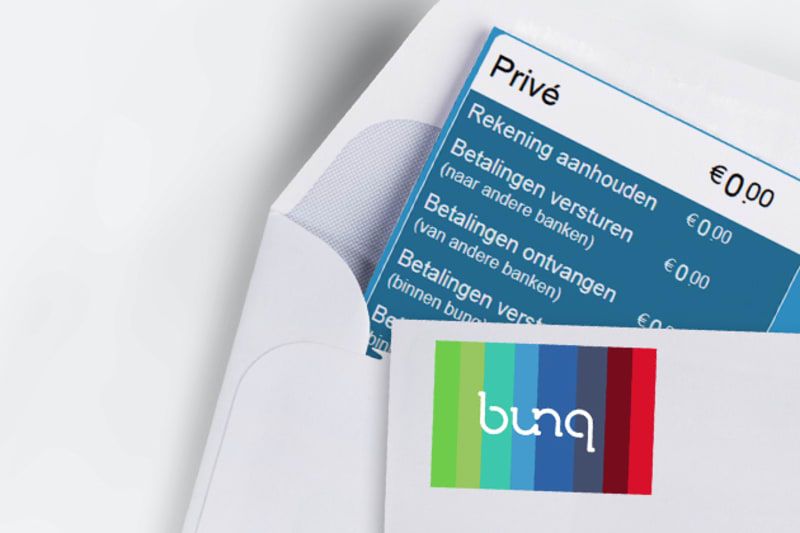 Naam van de bank (Bunq) en een lijstje met voorbeelden van de kosten