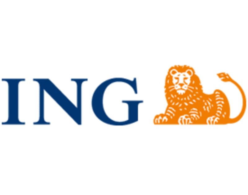 Logo van de ING, de oranje leeuw en de letters ING.