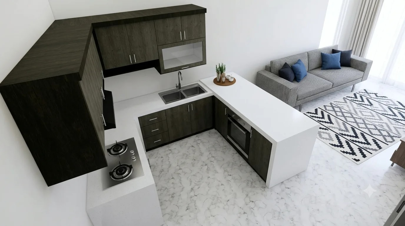 Ruang keluarga berkonsep open-plan terintegrasi langsung dengan taman samping.
