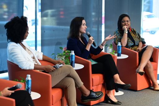 Ilona Szabó de Carvalho, president and co-founder of Igarapé, speaks at a panel on climate justice at the 2022 Brazil Climate Summit held at Columbia Business School.