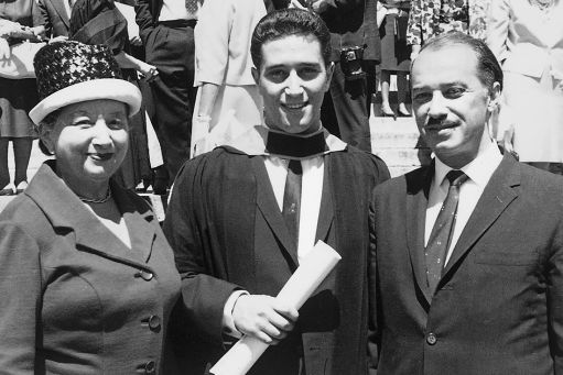 Meyer Feldberg holding his diploma as a young man with his father
