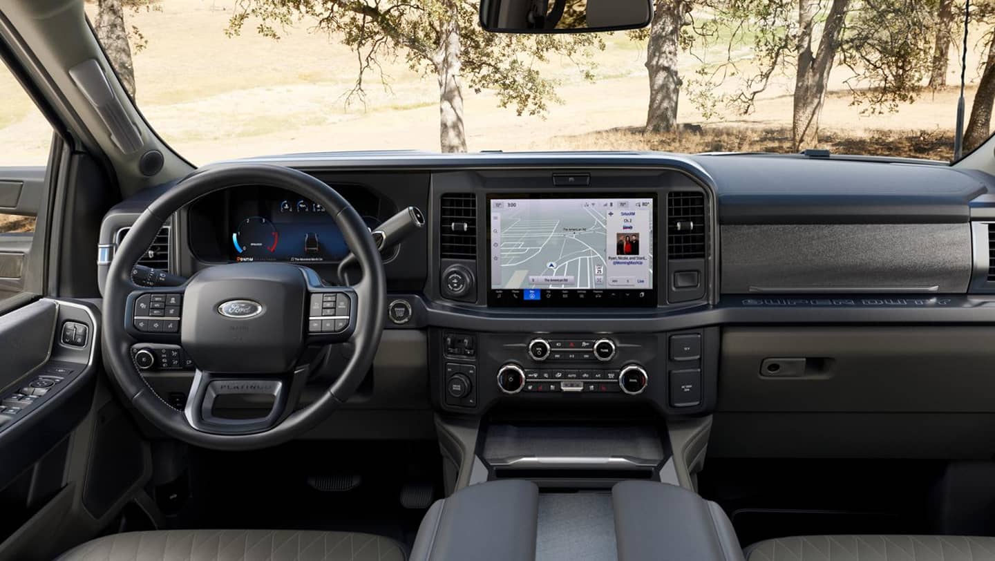 interior dash and steering wheel of ford super duty f-250