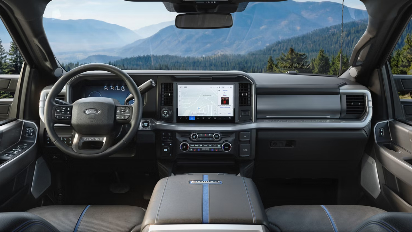interior center console looking out to mountains