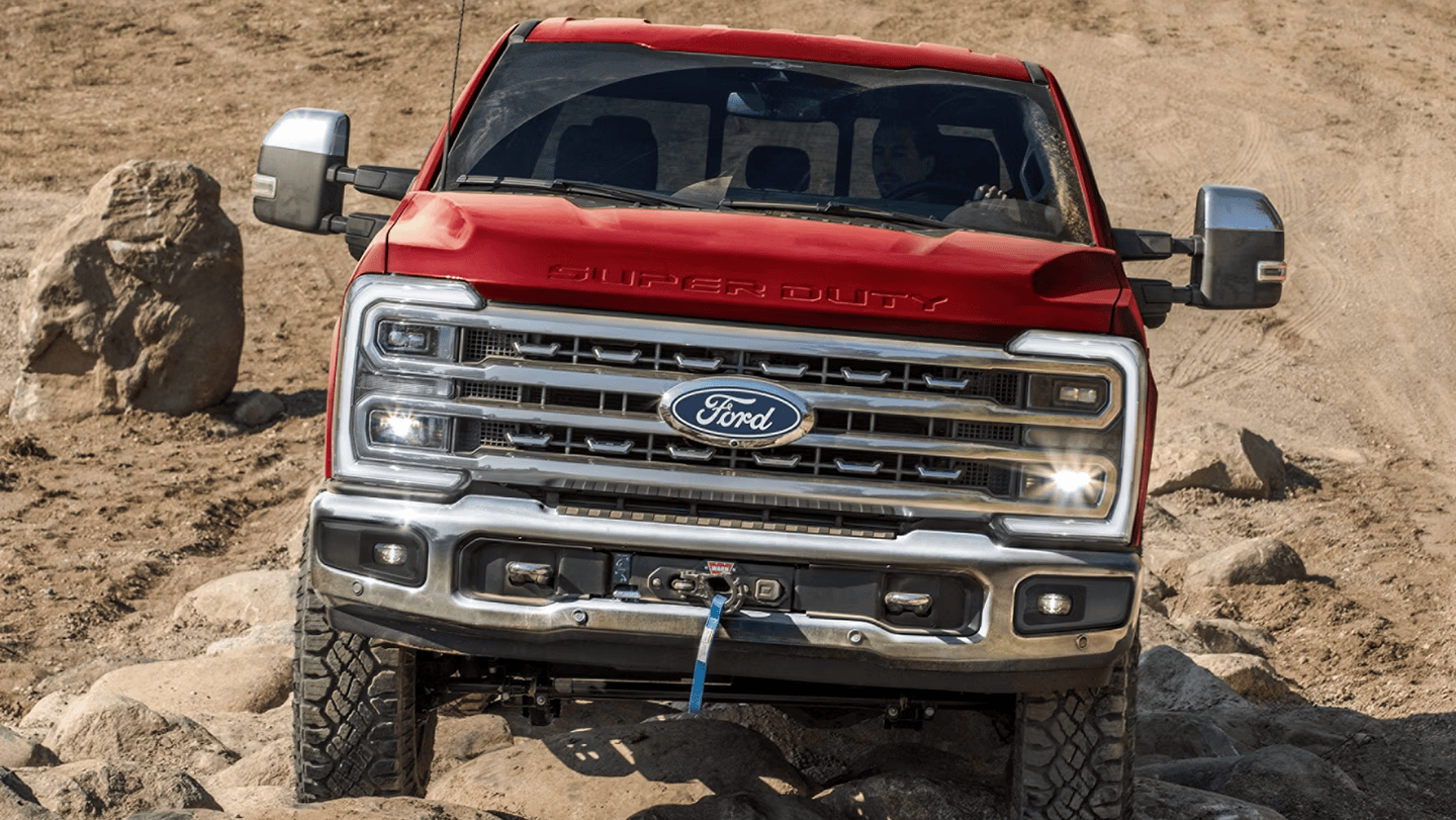A Ford F-350 driving toward the camera