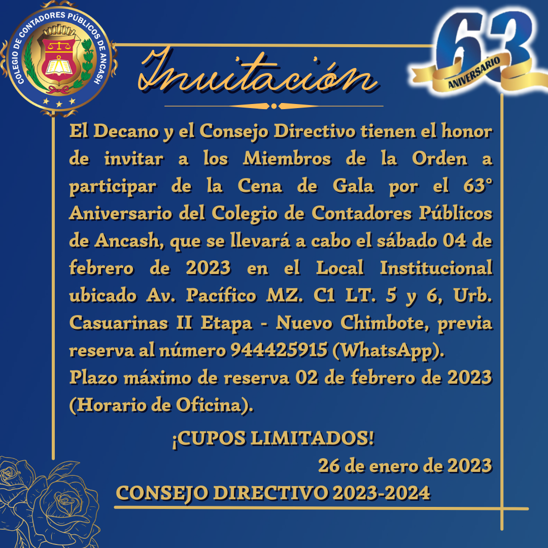 Invitación a la Cena de Gala (Previa Reservación)