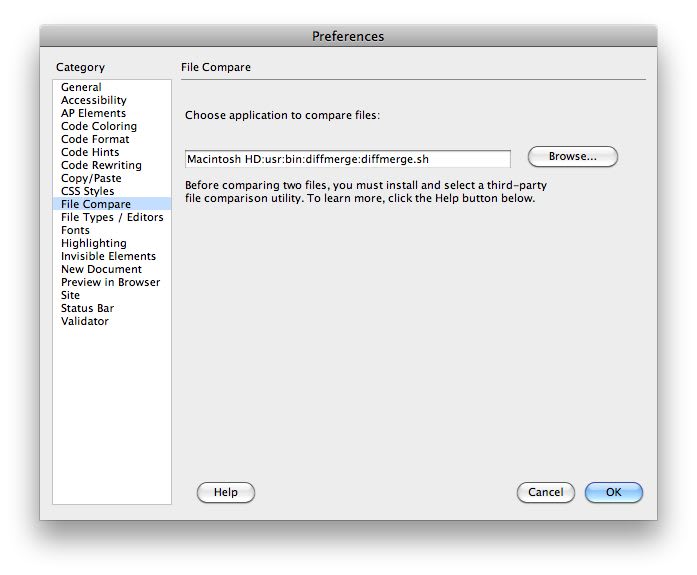 DiffMerge for Dreamweaver on the Mac DiffMerge for Dreamweaver on the Mac