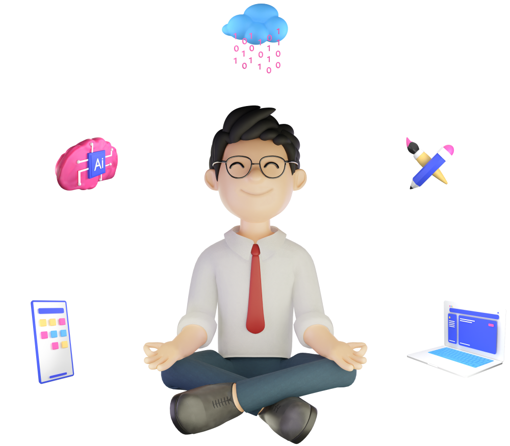 Meditating Codemonker equipped with the power of technology
