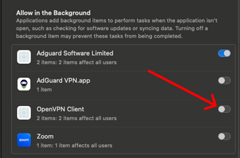 Allow OpenVPN connect in Background MacOS
