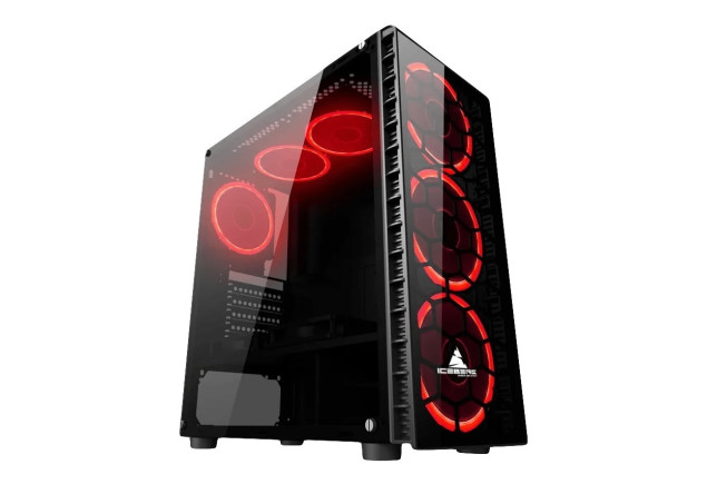 Caja ATX Iceberg Spider Vidrio Templado con 6 Ventiladores Eklipse Rojo de 120mm Computador Gamer Colombia