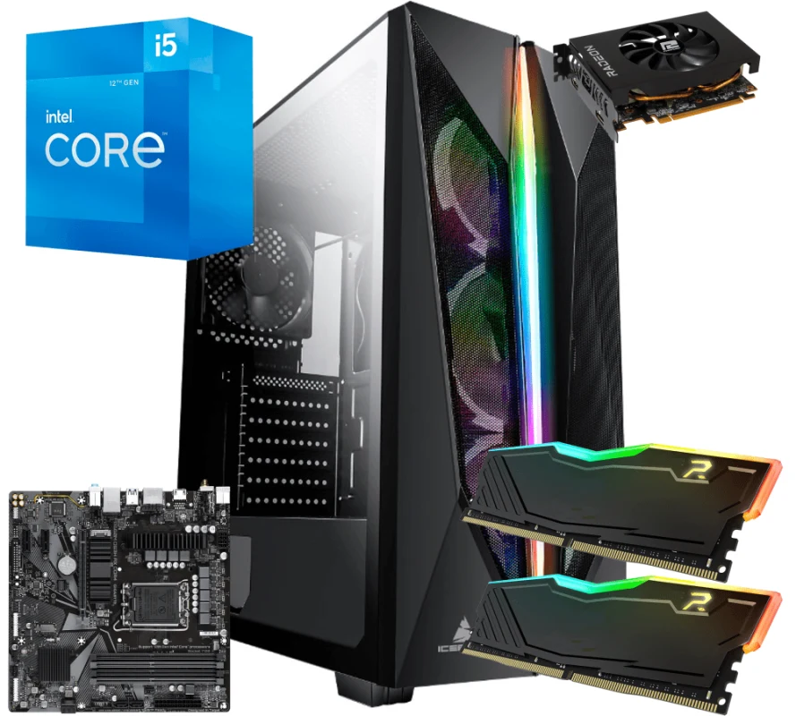 Torre Intel Core i5-12400F Ram DDR4 RGB 16GB Radeon RX 6500 XT SSD