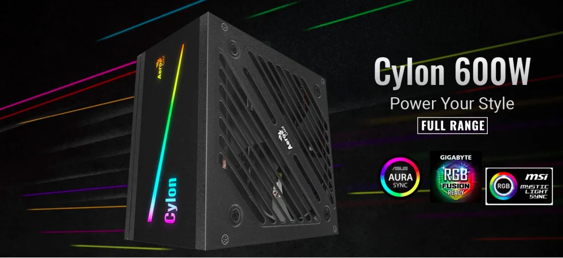 Fuente de poder real Aerocool Cylon 600 watt 80 plus bronce, Cylon 600W 80+ Bronze Fuente de poder real certificada Colombia