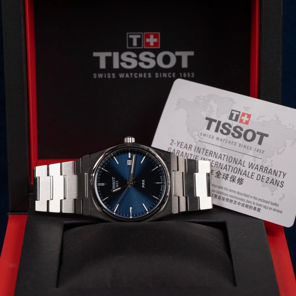 Tissot PRX 40mm Swiss Made Blue Dial Men's Watch T137.410.11.041.00 Crown & Case Profile Tissot PRX 40mm Swiss Made Blue Dial Men's Watch T137.410.11.041.00 Side Profile & Crown View - Watch 24 BD