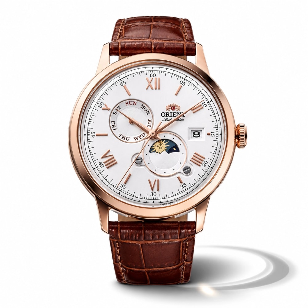 Orient Bambino Sun & Moon Rose Gold Watch RA-AK0801S - 100% Original ORIENT Watch Price in Bangladesh - Watch 24 BD