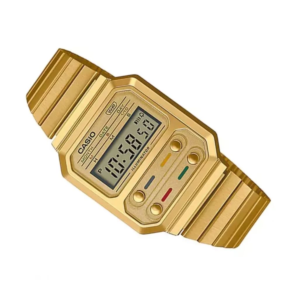 Casio Vintage Gold Digital Watch A100WEG-9A Bracelet & Clasp View Casio Vintage Gold Digital Watch A100WEG-9A Bracelet, Clasp & Caseback - Watch 24 BD