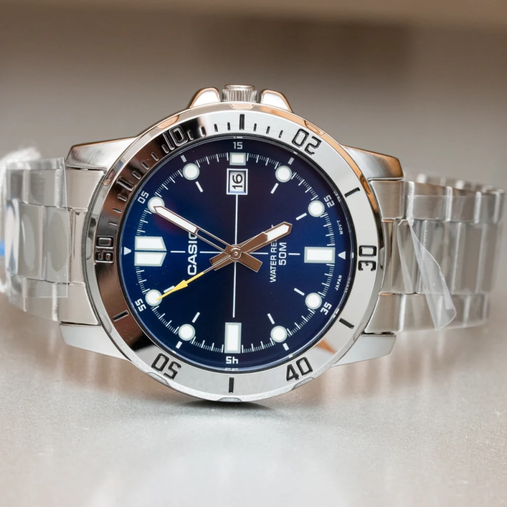 Casio Enticer Blue Dial Men's Watch MTP-VD01D-2EV Dial Detail - Watch 24 BD Casio Enticer Blue Dial Men's Watch MTP-VD01D-2EV Dial & Case Finish - Authentic Casio Watch Bangladesh