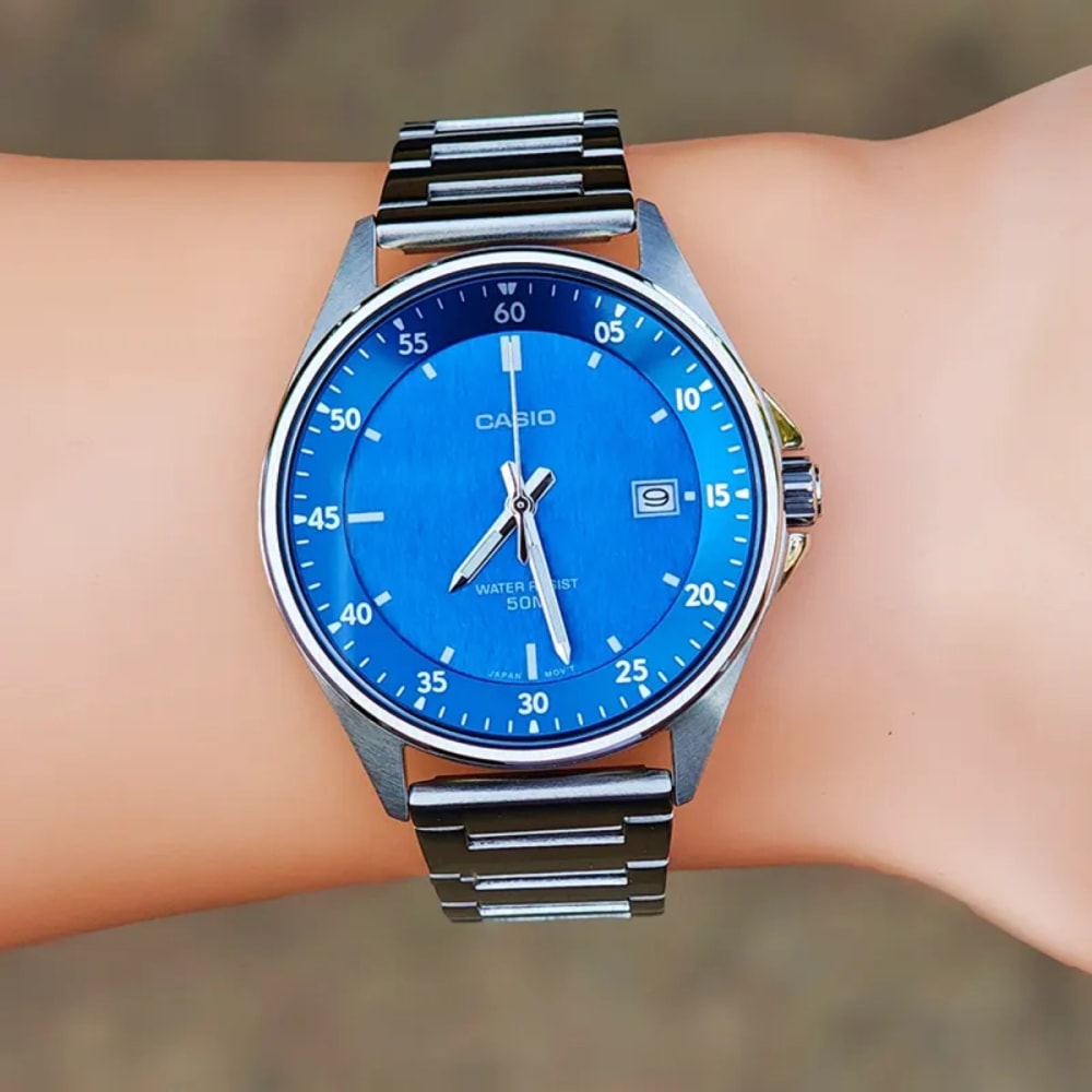 Casio Enticer Blue Dial Watch MTP-E705D-2EV Dial Detail - Watch 24 BD Casio Enticer Blue Dial Watch MTP-E705D-2EV Dial & Case Finish - Authentic Casio Watch Bangladesh