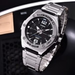 Casio Youth Men's Analog Stainless Steel Watch MWA-100HD-1AV Side Profile & Crown View - Watch 24 BD