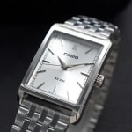 Casio Silver Rectangular Analog Watch MTP-B215D-7AV Bracelet, Clasp & Caseback - Watch 24 BD