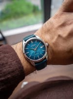 Citizen Collection Silver Leaf Lacquer Dial Blue Men's Automatic Watch NB1060-12L Side Profile & Crown View - Watch 24 BD