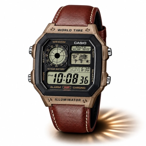 Casio Standard Digital World Time Leather Watch AE-1200WHL-5AV | Authentic Casio Watch BD Casio Standard Digital World Time Leather Watch AE-1200WHL-5AV - 100% Original Casio Watch in Bangladesh - Watch 24 BD