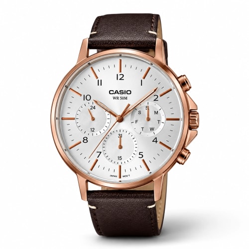 Casio Enticer Men's Rose Gold Leather Watch MTP-E321RL-5AV | Authentic Casio Watch BD Casio Enticer Men's Rose Gold Leather Watch MTP-E321RL-5AV - 100% Original Casio Watch in Bangladesh - Watch 24 BD