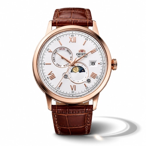 Orient Bambino Sun & Moon Rose Gold Watch RA-AK0801S | Authentic ORIENT Watch BD Orient Bambino Sun & Moon Rose Gold Watch RA-AK0801S - 100% Original ORIENT Watch in Bangladesh - Watch 24 BD