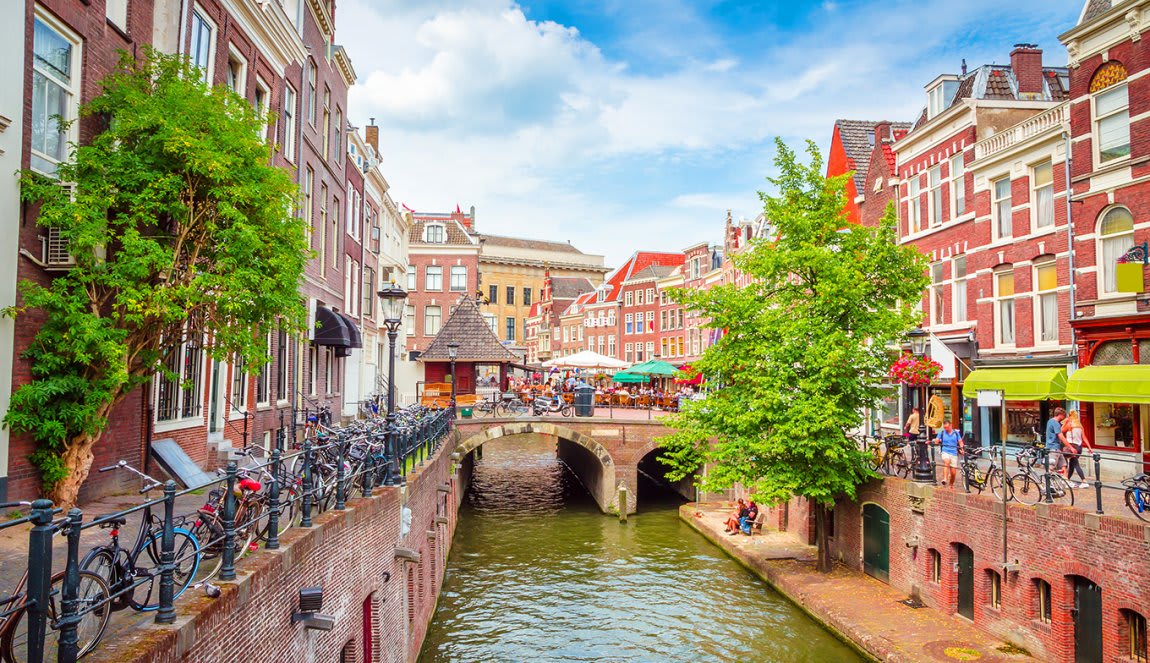 Traditional houses on the Oudegracht in downtown Utrecht