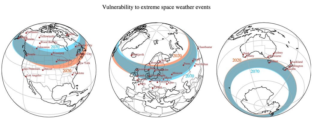 Main danger zones for extreme space weather