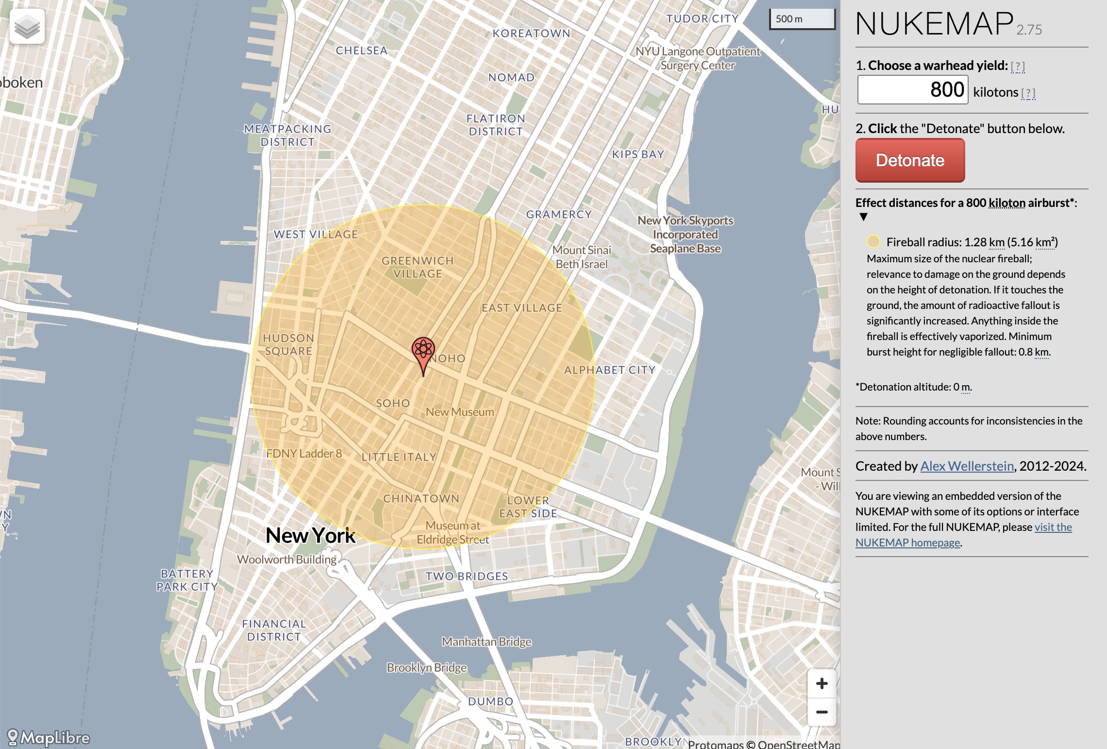 Fireball radius for an 800 kiloton airburst