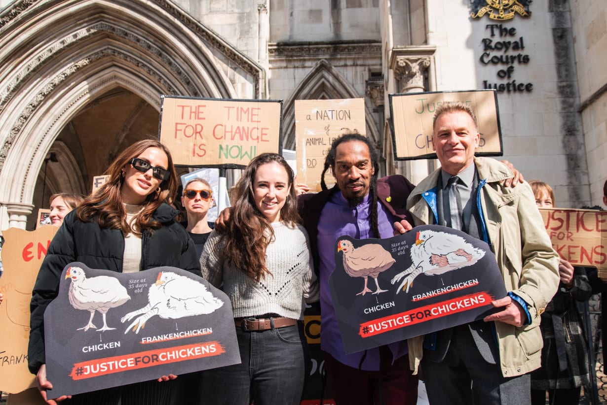 Lucy Watson, Megan McCubbin, the late Benjamin Zephaniah and Chris Packham outside the High Court