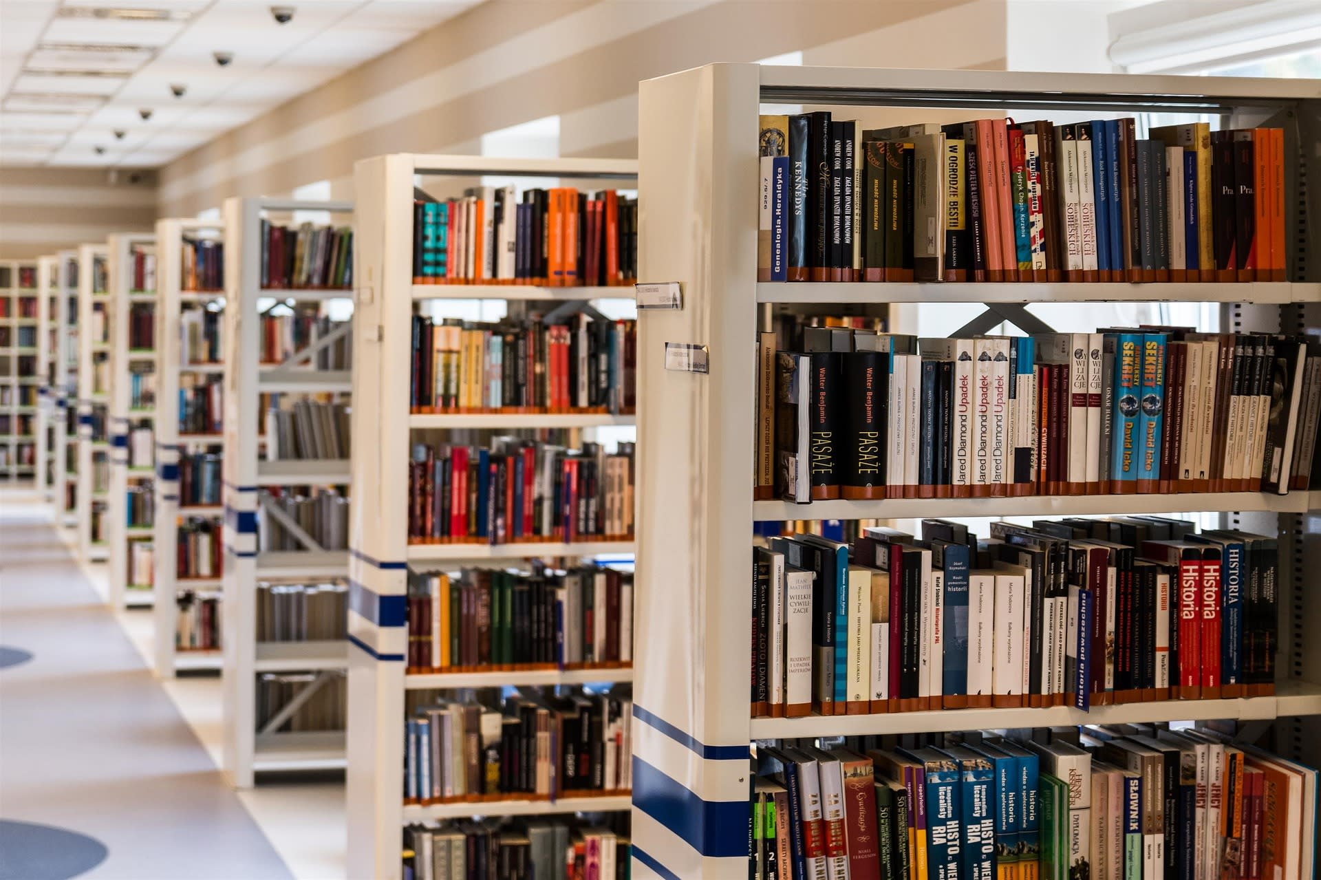 Bookshelves at a library.