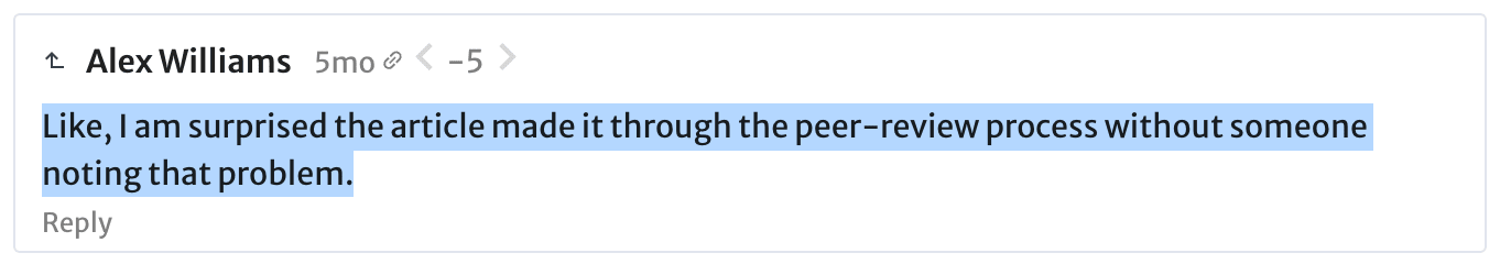  Alex Williams: Like, I am surprised the article made it through the peer-review process without someone noting that problem. 