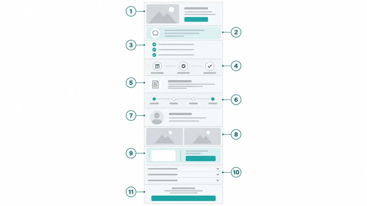 Annotated wireframe of a single treatment landing page