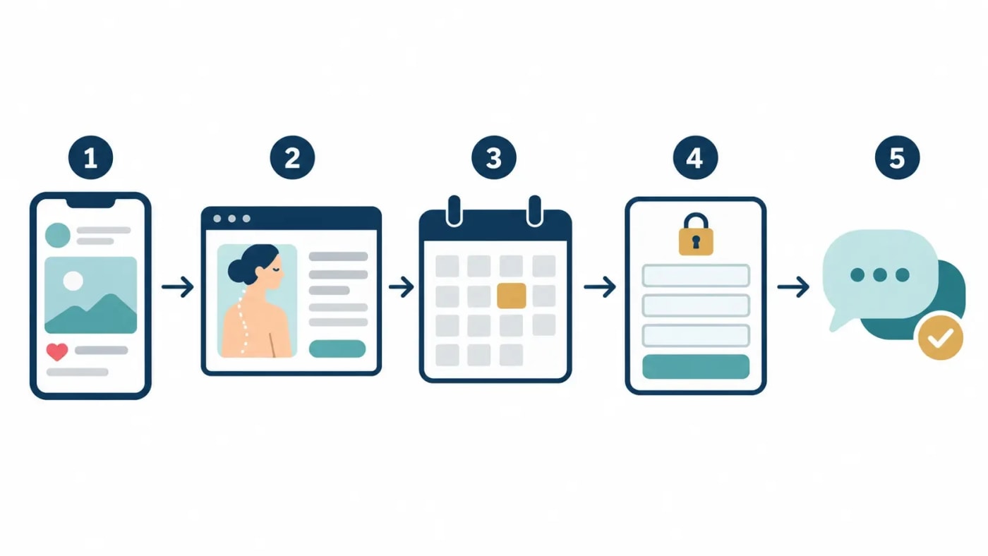 Online booking journey for a med spa from social media visit to booking