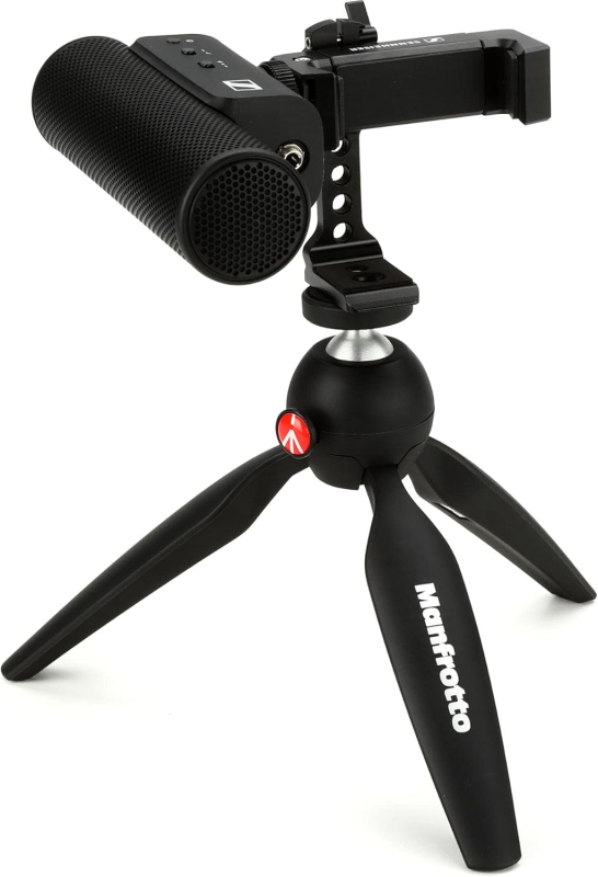 SENNHEISER Professional MKE 400 + Mobile Kit, Directional On-Camera Microphone with Smartphone Clamp & Manfrotto PIXI Mini Tripod