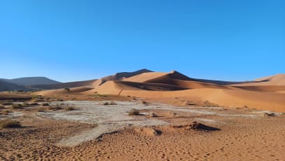 Dead Vlei...solná pánev s neživými stromy...stará asi 1000 let...obklopená rudým dunami
