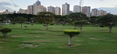 Zahrady Montazah jsou přístupné volně a vpodvečer se tam začínají scházet lidé na relaxaci